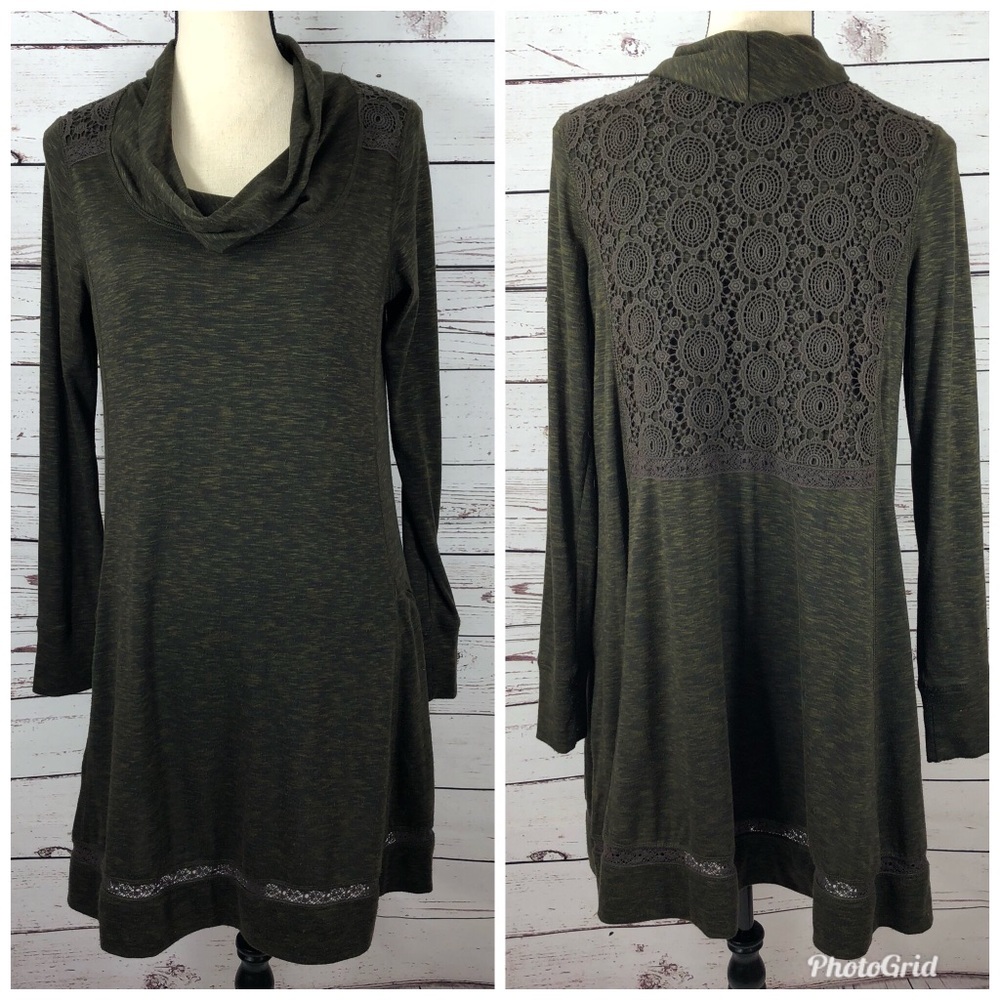Forrest Green SATURDAY SUNDAY Anthro Lace Cowl Dress Large